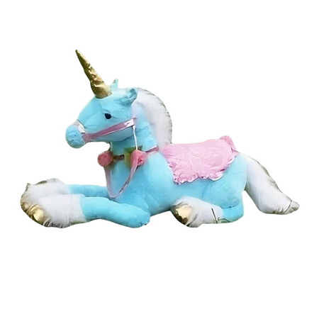 Grande peluche licorne cheval bleu