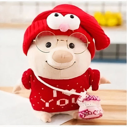 Peluche cochon habillé pull I Love You