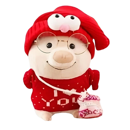 Peluche cochon habillé pull I Love You