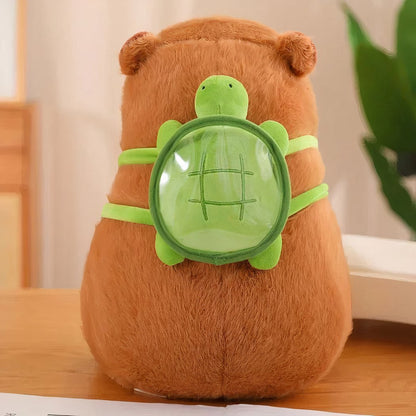 Peluche capybara avec sac à dos tortue