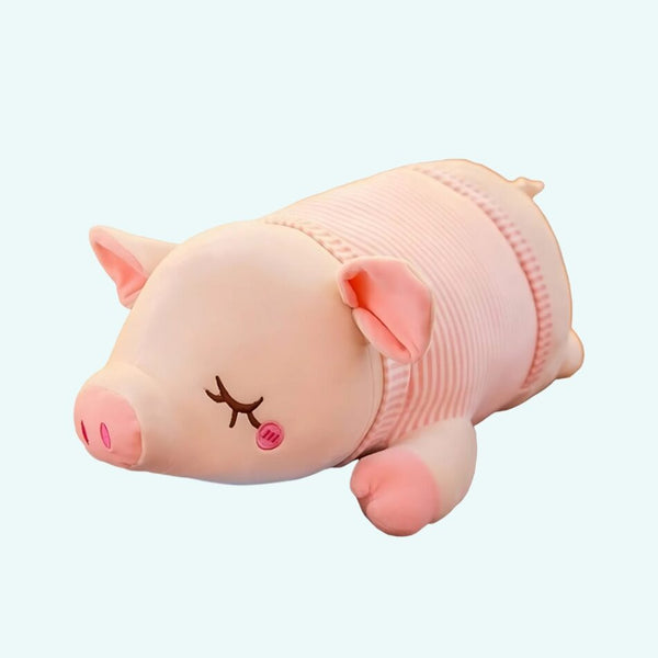 Peluche cochon avec petit nœud rose