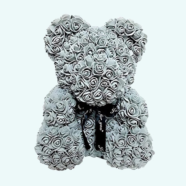 Peluche ours en fleurs grise