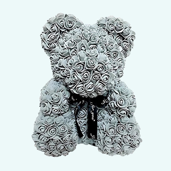 Peluche ours en fleurs grise