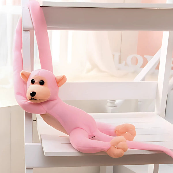 Peluche singe kawaii longue queue rose