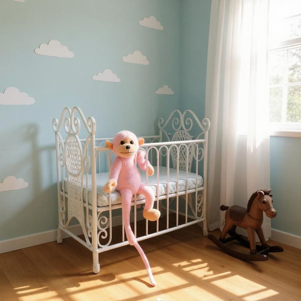 Peluche singe kawaii longue queue rose