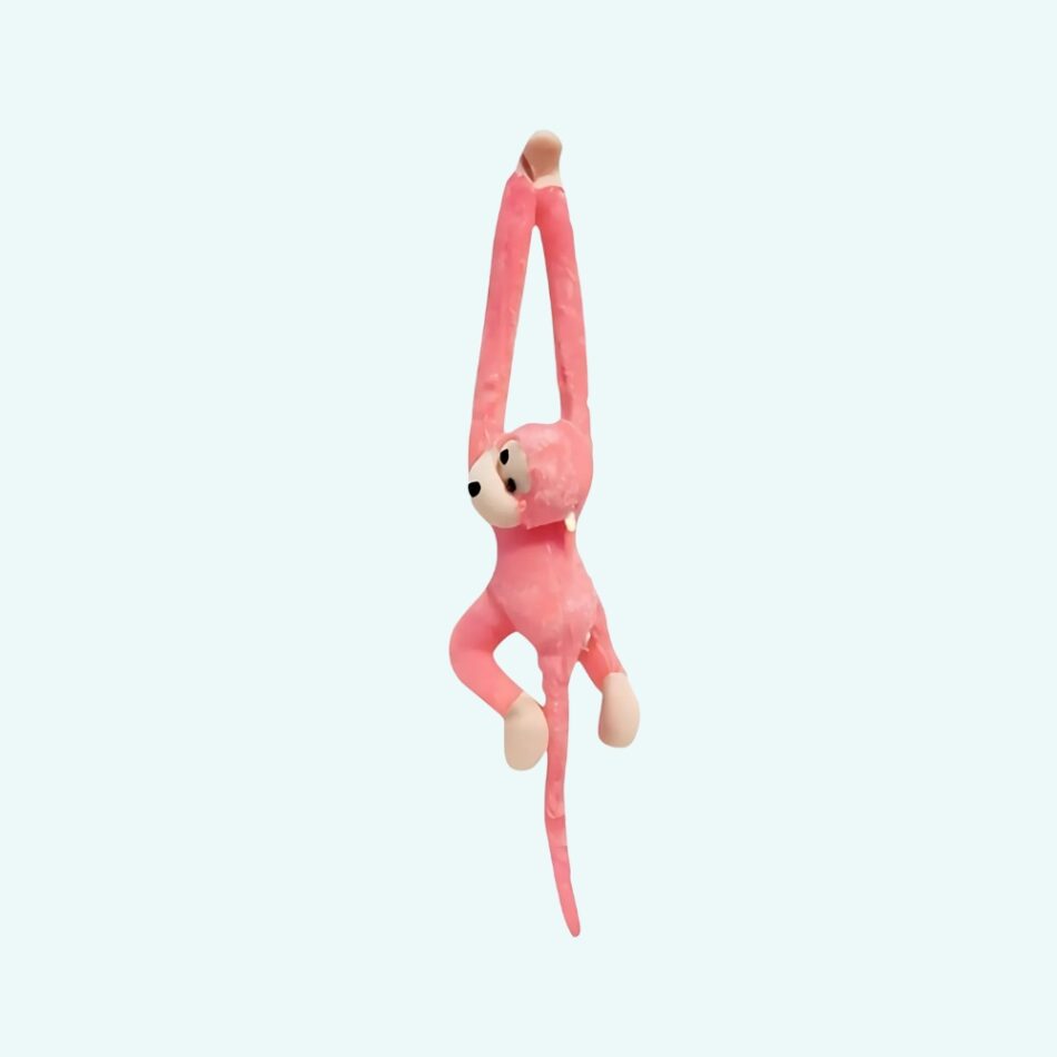 Peluche singe kawaii longue queue rose