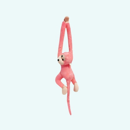 Peluche singe kawaii longue queue rose