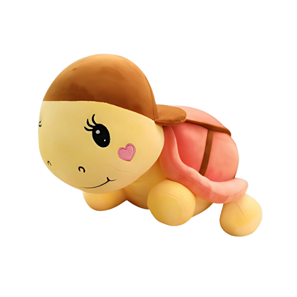 Peluche tortue rose à casquette