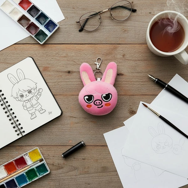 Peluche Stray Kids Changbin porte-clef lapin rose kawaii