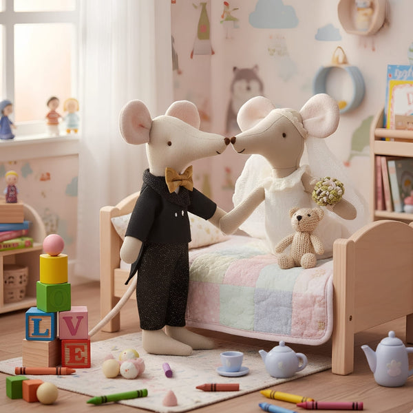 Peluche souris couple de mariés