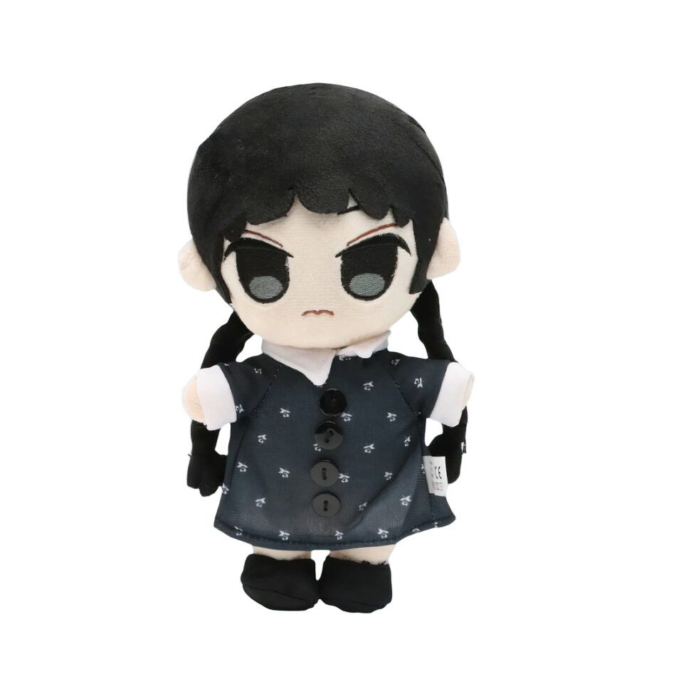 Peluche Mercredi Addams en robe noire à fleurs