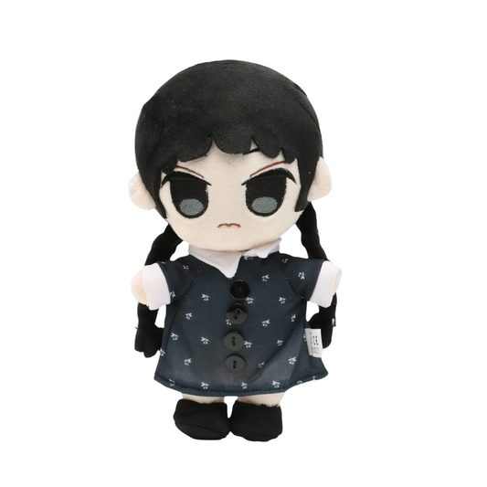 Peluche Mercredi Addams en robe noire à fleurs