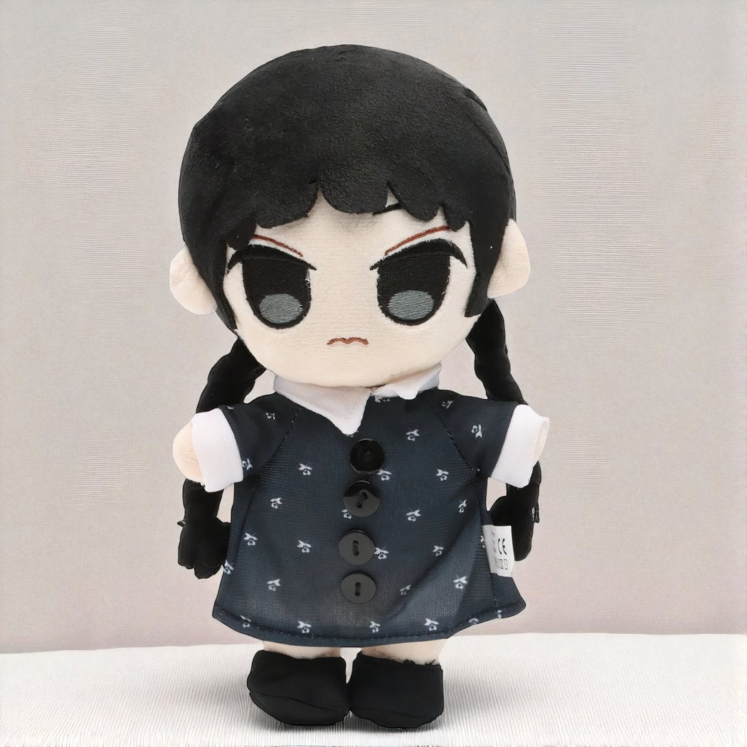 Peluche Mercredi Addams en robe noire à fleurs