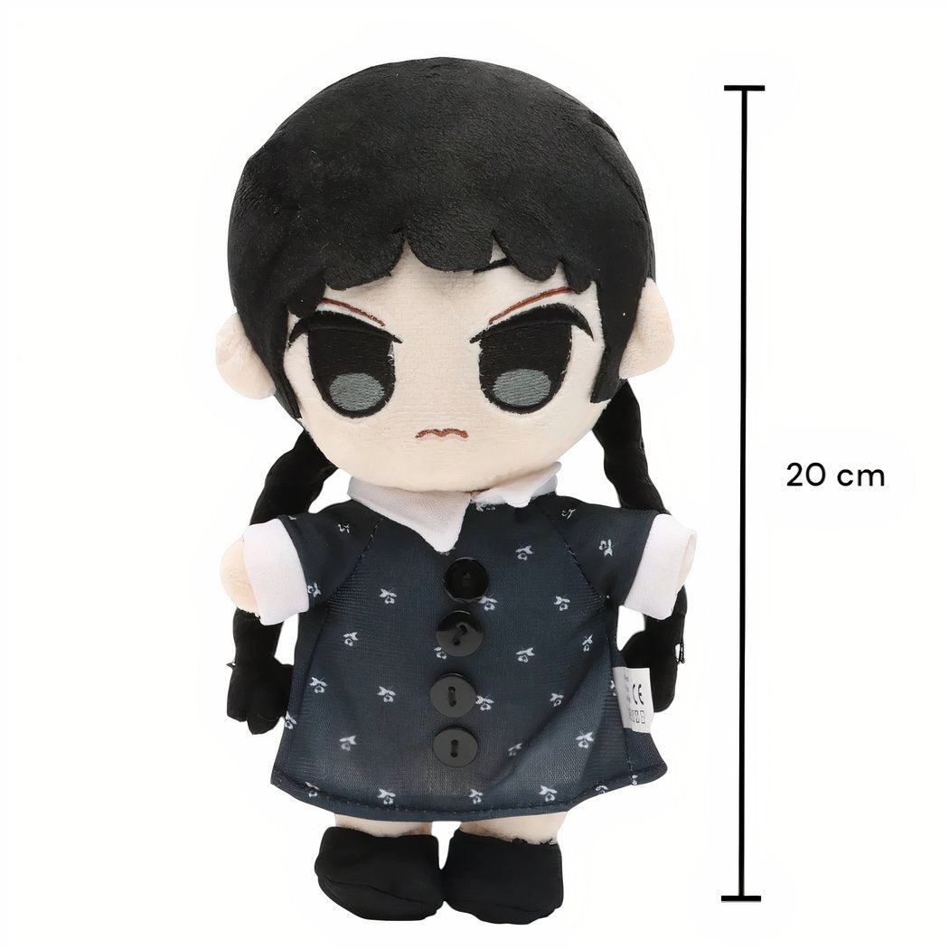 Peluche Mercredi Addams en robe noire à fleurs