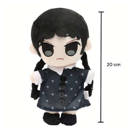 Peluche Mercredi Addams en robe noire à fleurs