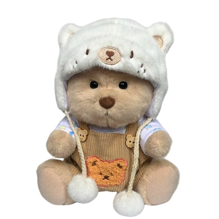 Nino - L'ours en peluche articulé fait main avec pull tricoté et salopette marron