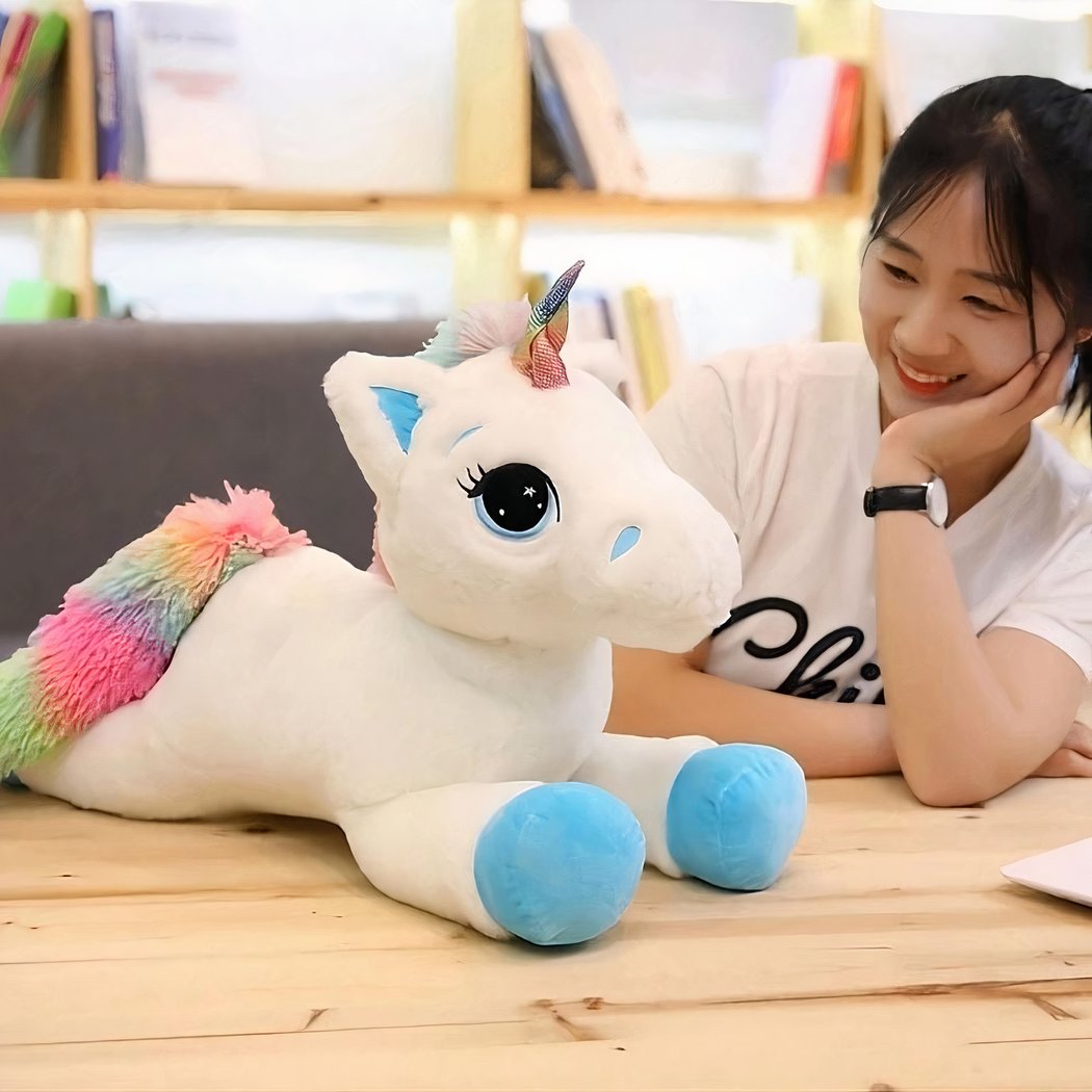 Peluche licorne bleu arc-en-ciel