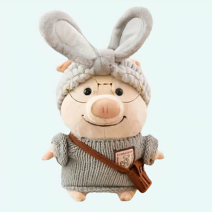 Peluche cochon habillé pull gris