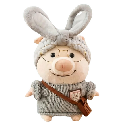 Peluche cochon habillé pull gris