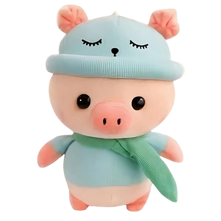 Peluche cochon habillé tenue bleue