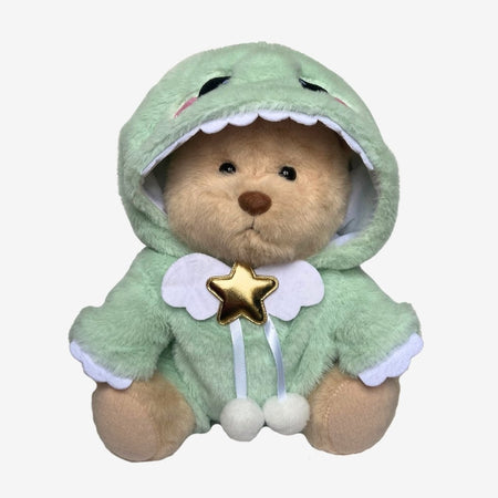 Nino – L’ours en peluche articulé fait main avec son déguisement de dinosaure