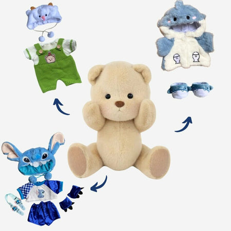 Nino - L'ours en peluche articulé fait main avec combinaison tricoté verte