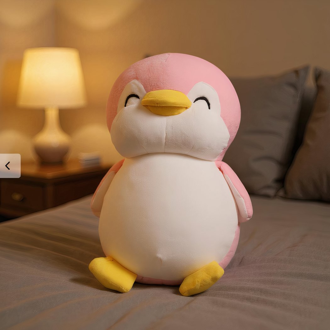 Peluche pingouin rose souriant