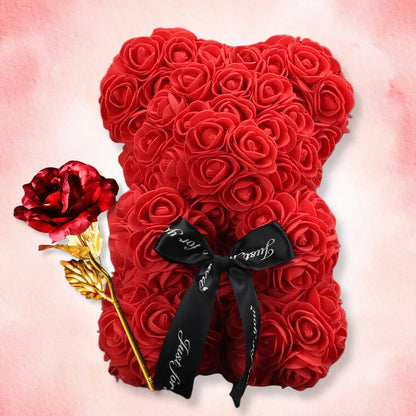 Ourson en Roses avec un noeud pour Saint-Valentin