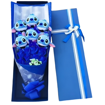 Bouquet de fleurs avec peluche Stitch gentleman