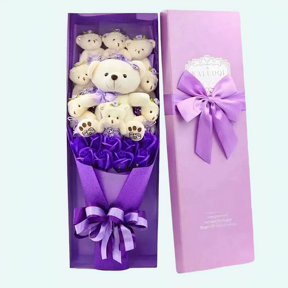 Bouquet de fleurs ours en peluche