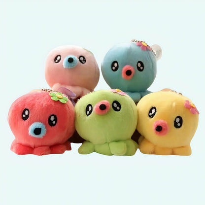Peluche adorable pieuvre porte-clés bleue