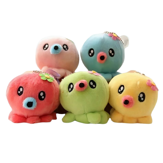 Peluche adorable pieuvre porte-clés bleue