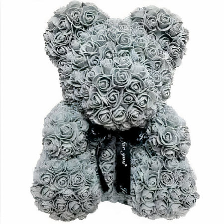 Peluche ours en fleurs grise