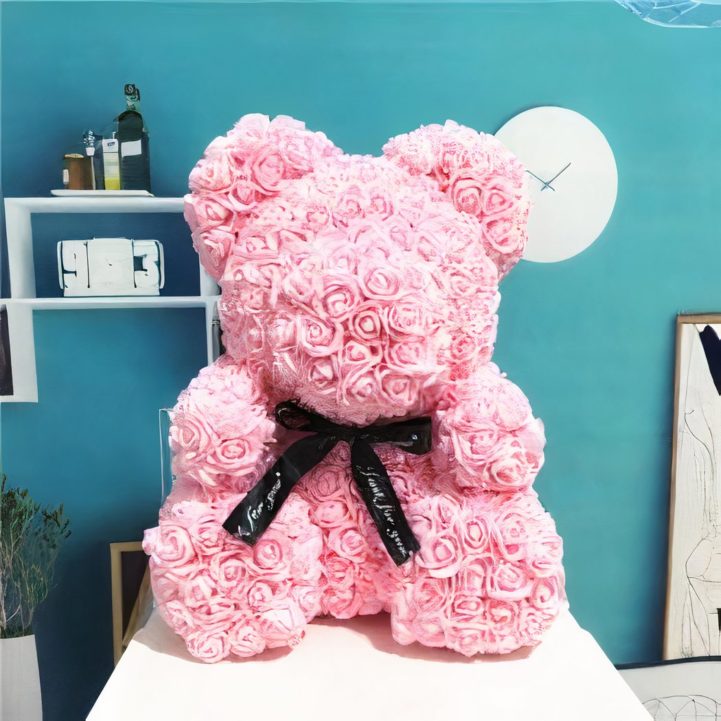 Peluche ours en fleurs rose