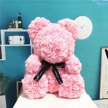 Peluche ours en fleurs rose