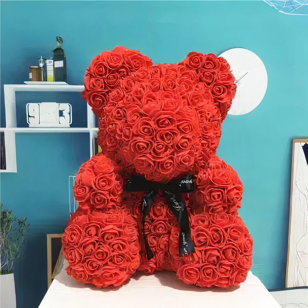 Peluche ours en fleurs rouge