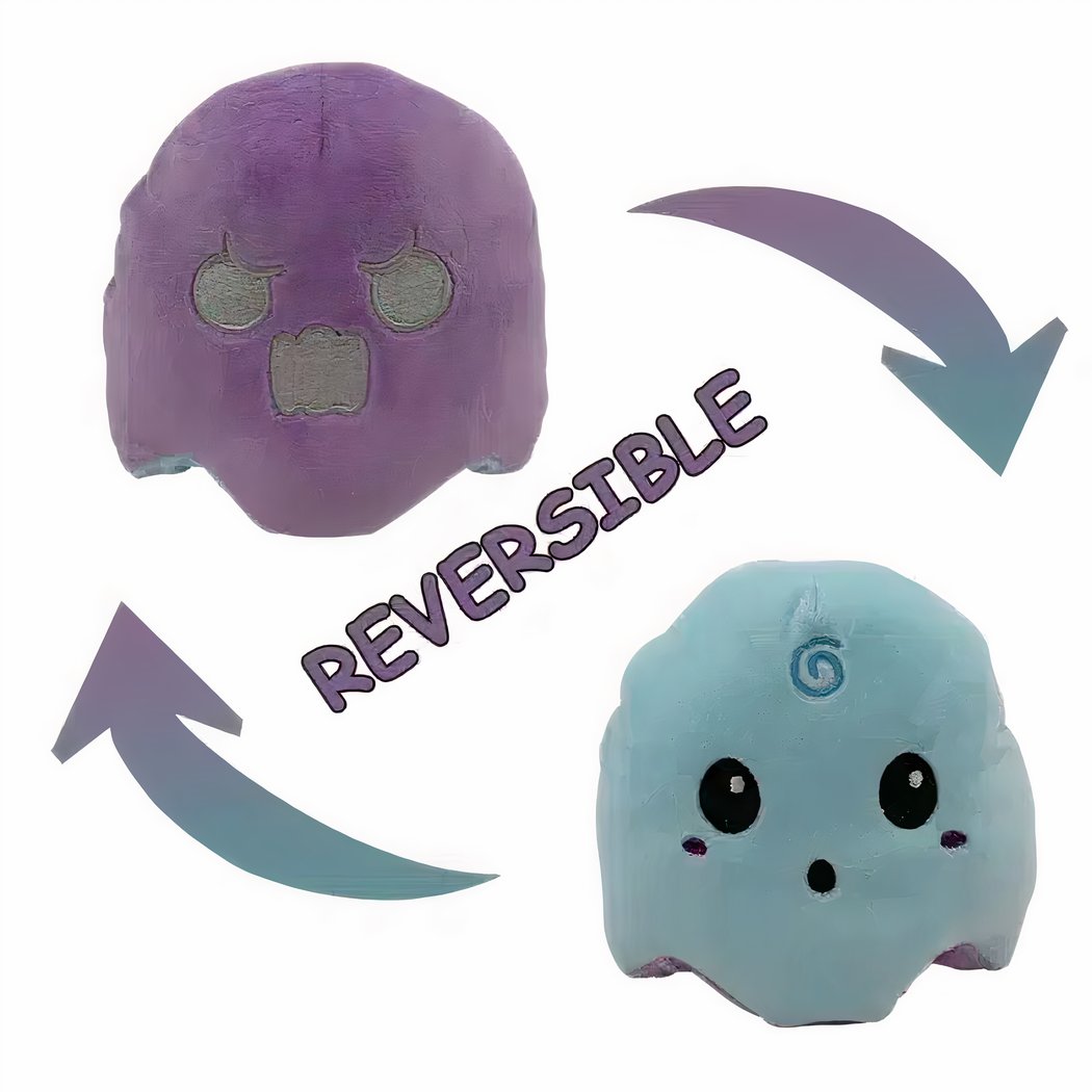 Peluche fantôme violet et bleu réversible, fluorescente