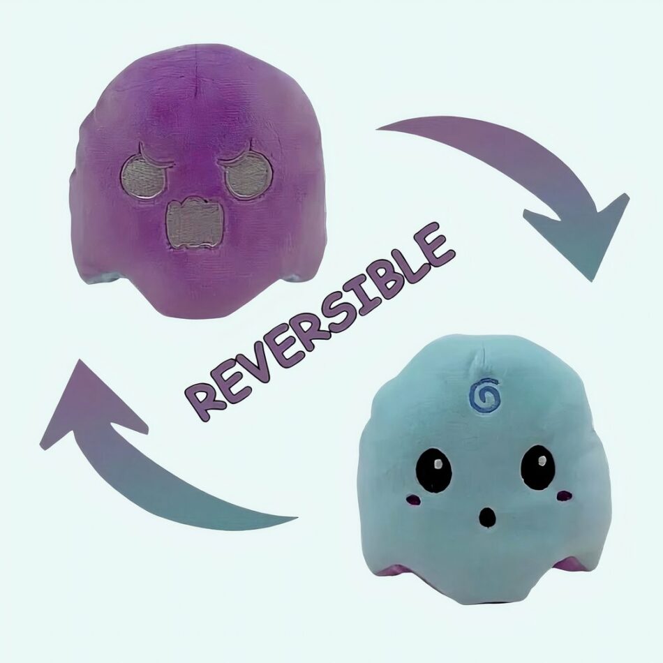 Peluche fantôme violet et bleu réversible, fluorescente