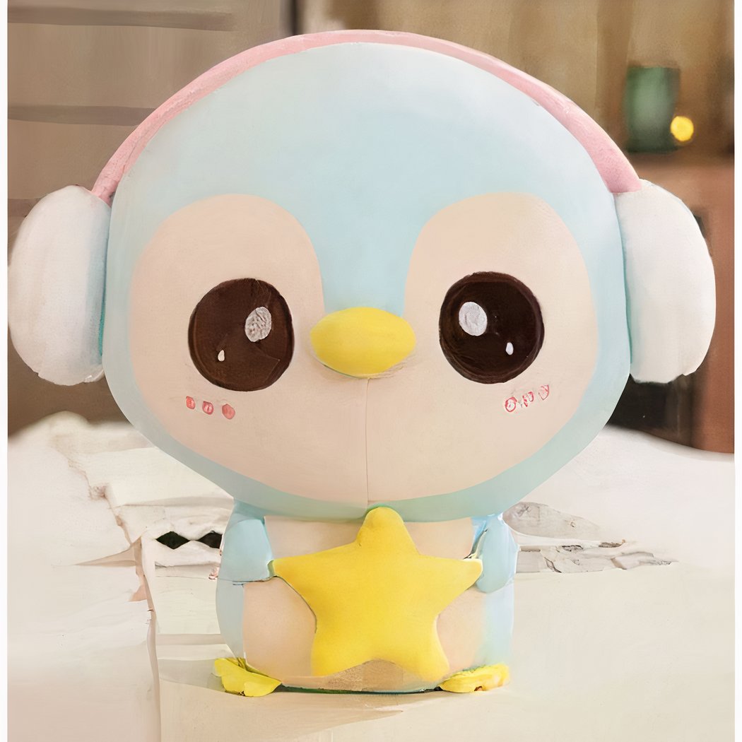 Peluche pingouin bleu clair avec cache oreilles