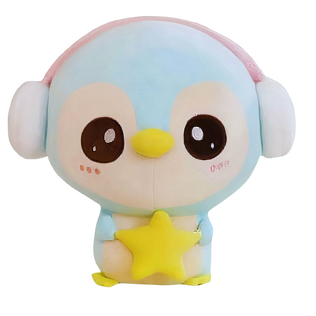 Peluche pingouin bleu clair avec cache oreilles