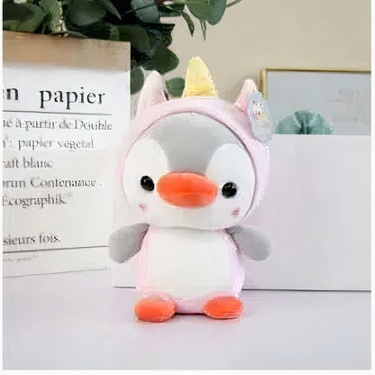 Peluche pingouin déguisé en licorne