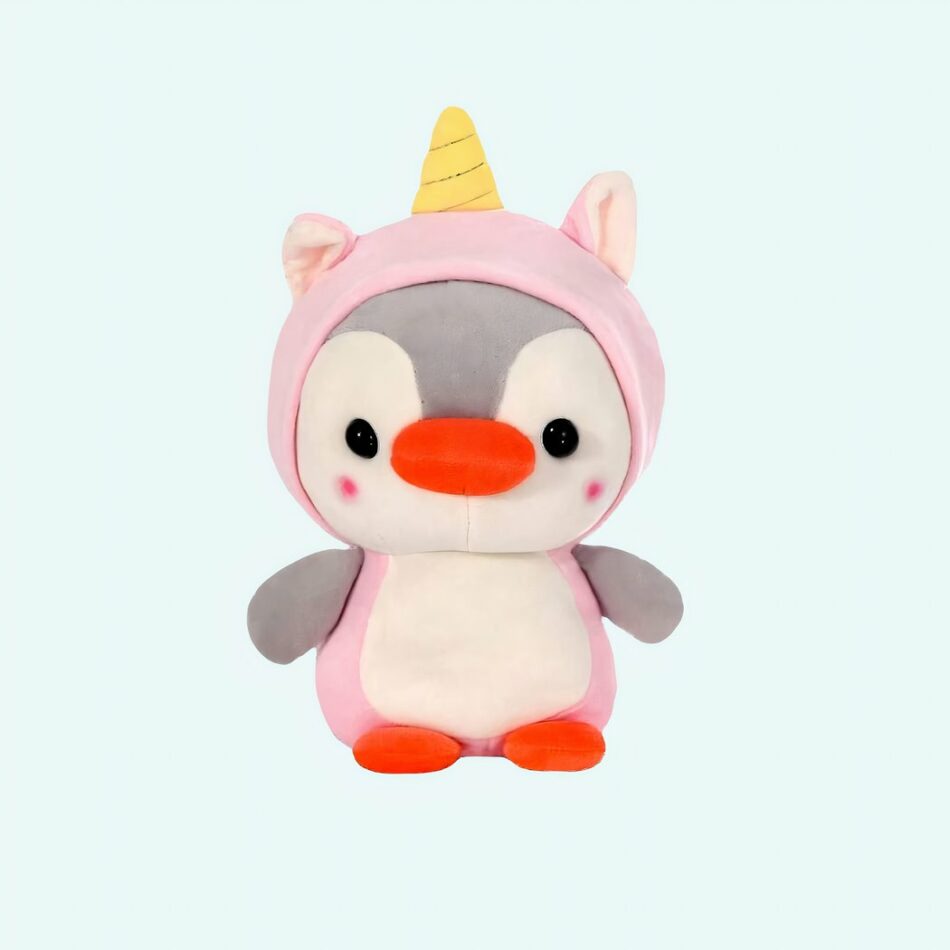 Peluche pingouin déguisé en licorne