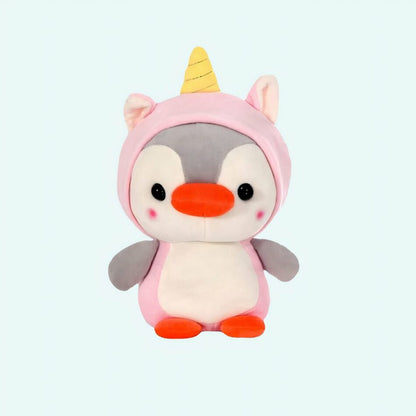 Peluche pingouin déguisé en licorne