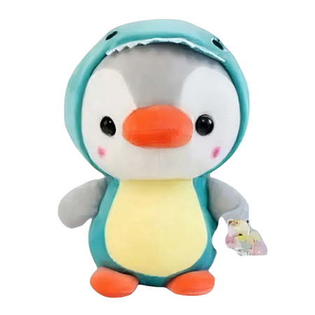 Peluche pingouin déguisé en dinosaure
