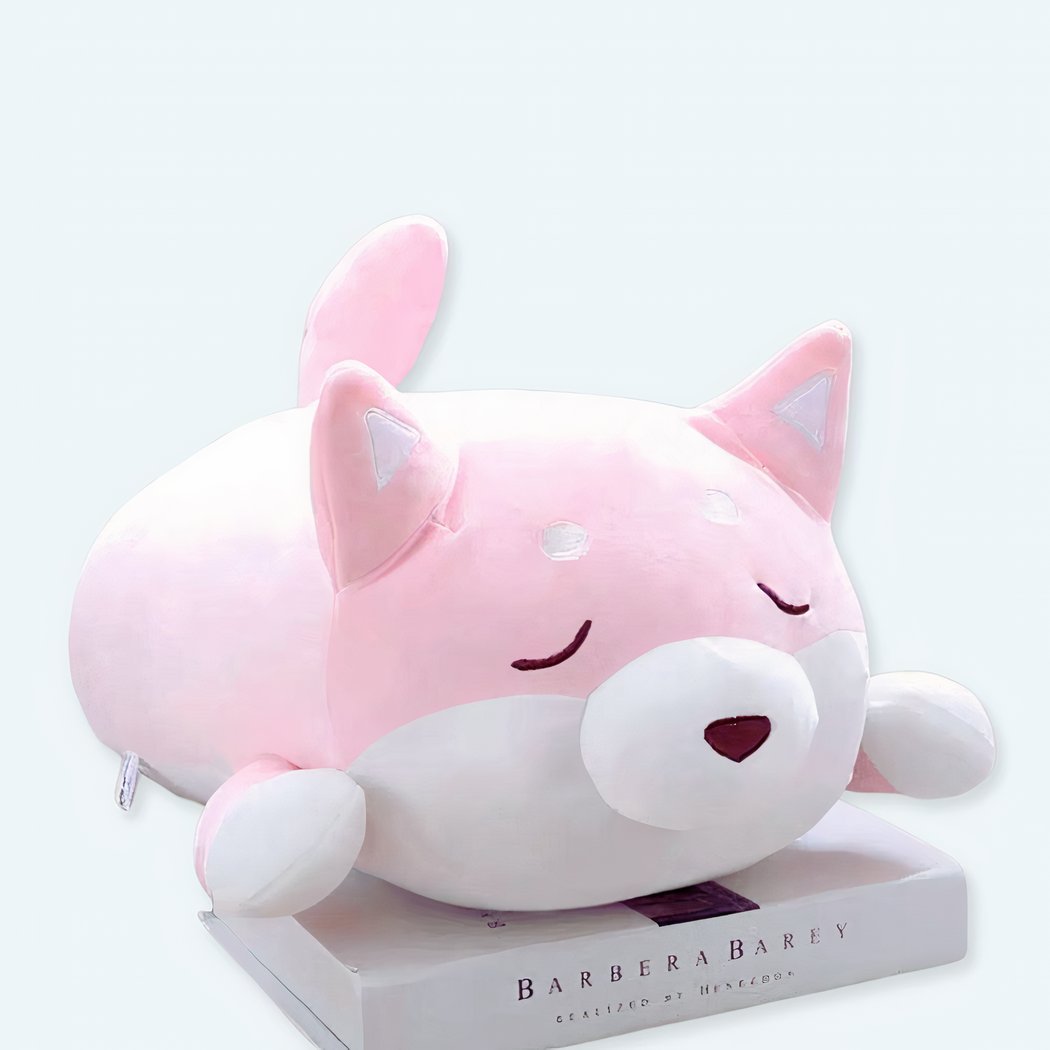 Peluche chien kawaii rose yeux fermés