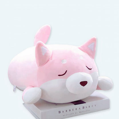 Peluche chien kawaii rose yeux fermés
