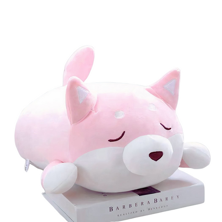 Peluche chien kawaii rose yeux fermés