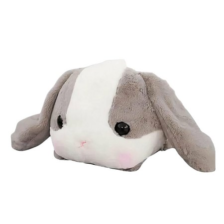 Peluche lapin gris couché
