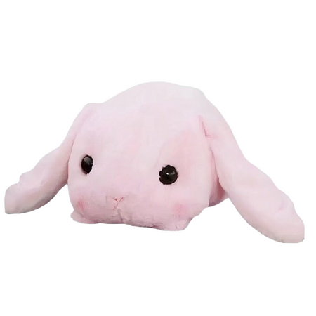 Peluche lapin rose couché