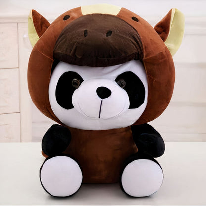 Peluche panda déguisé en cheval